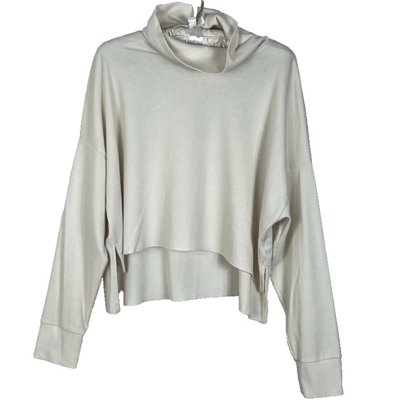 American Eagle Sweater Size Large Beige Waffle Knit Thermal Oversized Cowl Neck - Picture 1 of 8